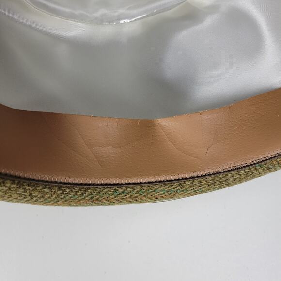 Vintage Richman Bros Fedora Trilby Hat Mens 7-7 1/8 Green Plaid Feathers Box - Picture 8 of 16